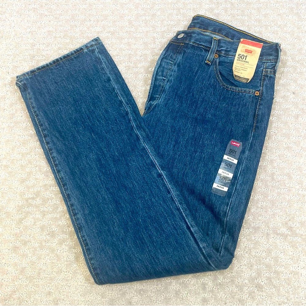 Levis 501 Jeans Mens 36X34 100% Cotton Denim Button Fly Blue Jeans